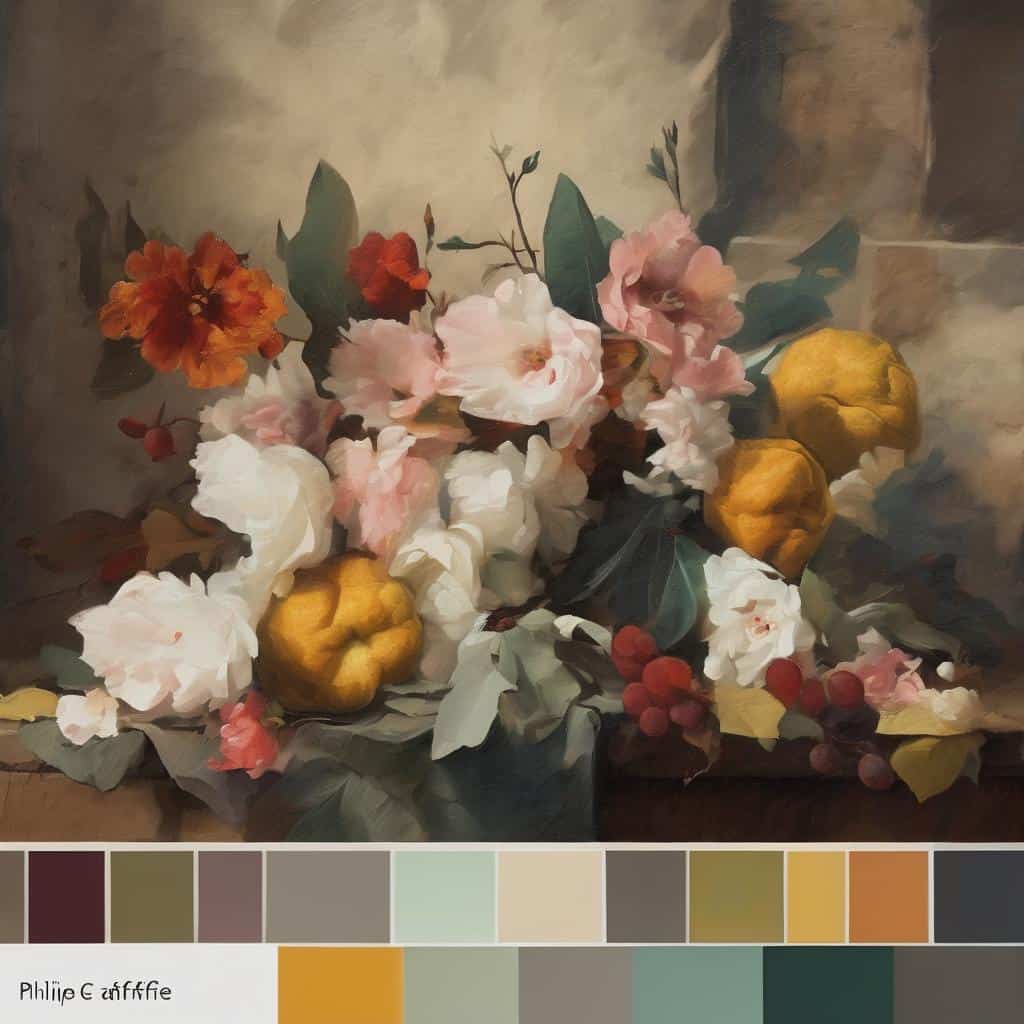 Λουλούδια και φρούτα σε παραδοσιακό βάζο, ανάλυση έργων τέχνης και βιογραφίες διασήμων καλλιτεχνών.